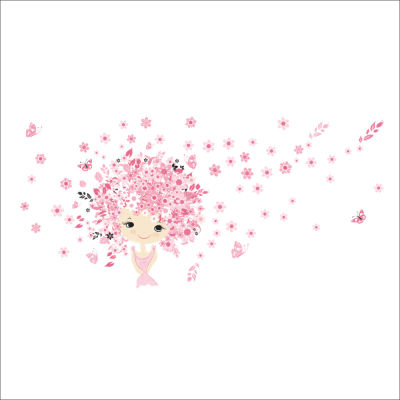 【SALE】 nancarenko1977 ดอกไม้ Fairy สีชมพูน่ารักสำหรับเด็กผู้หญิงผีเสื้อนางเงือกตกแต่งบ้านสติกเกอร์ติดผนังสำหรับเด็กผู้หญิงห้องเด็กโปสเตอร์งานประดิษฐ์ทำด้วยตัวเอง