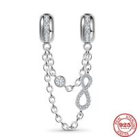 New Original Silver Infinity Love Safety Chain with Crystal Gemstones Charm Bead fit Pandora 925 For women DIY Jewelry Gift