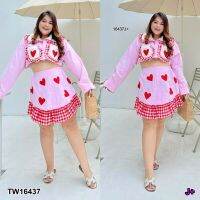 MM16437 Set #Bigsize 2 ชิ้น เสื้อครอปแขนยาว + กระโปรง