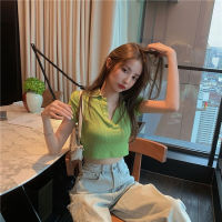 【READY STOCK】y V-neck Short Sleeve Crop Top Ice Silk Knitted T-shirt for Women