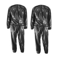 2 Pcs Heavy Duty Fitness Weight Loss Sweat Sauna Suit Exercise Gym Anti-Rip Black, L &amp; XXL