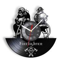 Hot sell Firefighter Fire Control Protection Design Vinyl Record Wall Clock Rescue Department Soldier Wall Art Retro Album Longplay Watch