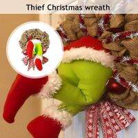 (Worry free) 2022 Christmas Thief Burlap Stealer Design หน้าแรกประตู Elf ขาพวงหรีด Hoop Xmas Decor Шт
