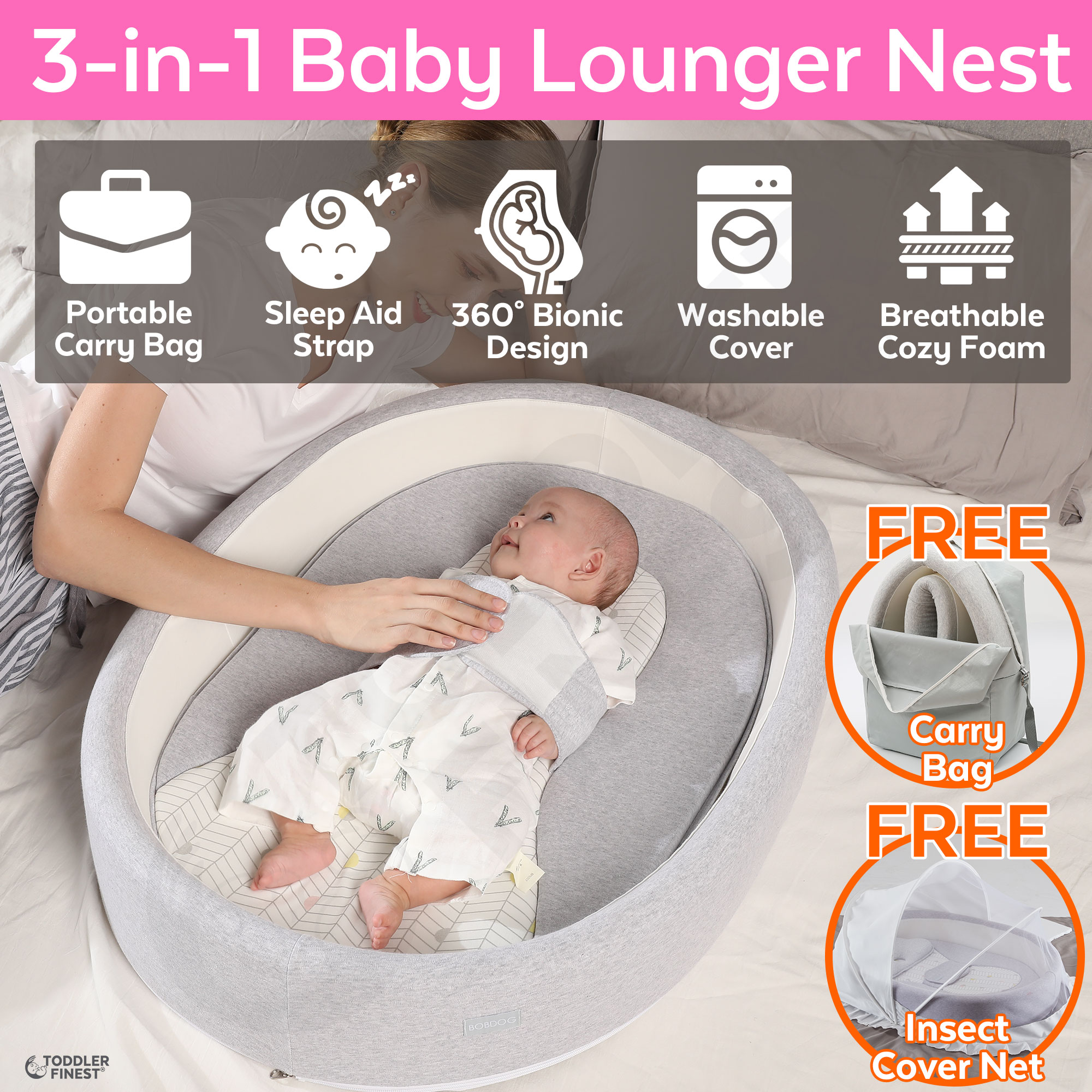 MisDress Baby Newborn and Infant Lounger Nest for Cosleeping 100% Cotton Portable Crib for Newborn 0-24Months Portable Bassinet Breathable & Hypoallergenic 