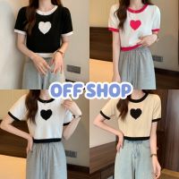 zhouyiping OFF SHOP พร้อมส่ง (OFF-99023) เสื้อ ไหมพรมครอปสั้น แขนสั้น ดีเทลหัวใจตรงกลางเกาหลีมาก