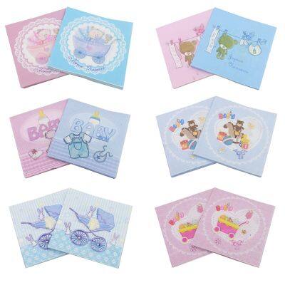 [RainLoong] Baby Shower Paper Napkin For Boy Girl Gender Reveal Party Tissue Napkin Decoration Serviettes 33x33cm 1 pack