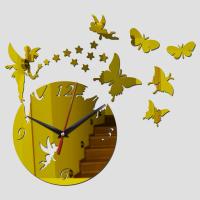 ZZOOI DIY Stick Girls Room Watch wtih Stars Butterflies Angels 3D Modern Wall Clock Cartoon Acrylic Mirror Sticker Living Home Decor