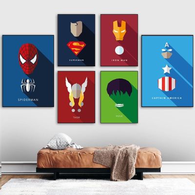 ◎✘❂ Avengers Comics โปสเตอร์ซูเปอร์ฮีโร่ Symbolize ภาพวาดผ้าใบ Captain America ภาพผนังศิลปะห้องนั่งเล่นตกแต่งบ้าน