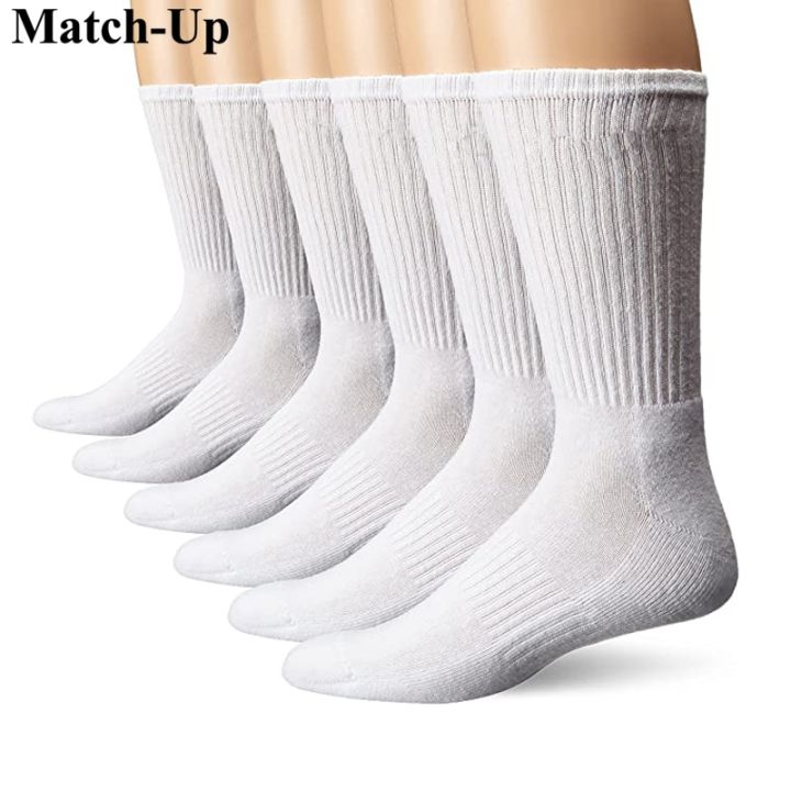 ถุงเท้ากีฬาถุงเท้าผ้าเทอร์รี่ลูกเรือกีฬาของผู้ชายเข้าคู่-6คู่