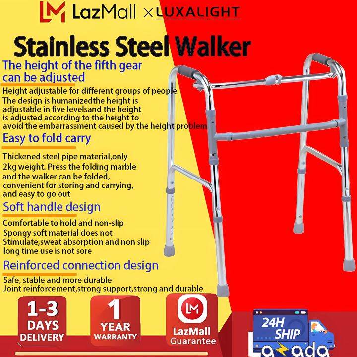 LUXALIGHT Walker for Elderly Adult Foldable Stainless Steel Adjustable