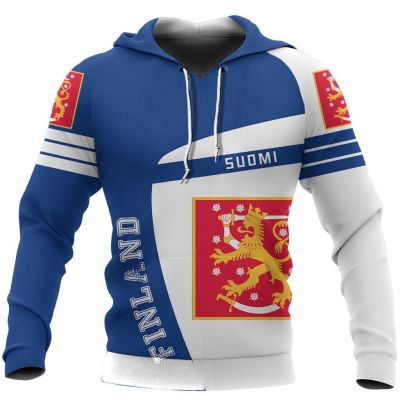 Finland Flag and Emblem Pattern Hoodies For Male Loose Mens Fashion Sweatshirts Boy Casual Clothing Oversized Streetwear