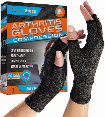 ComfyBrace Comfy Brace Arthritis Hand Compression Gloves – Comfy Fit, Fingerless Design, Breathable &amp; Moisture Wicking Fabric – Alleviate Rheumatoid Pains, Ease Muscle Tension (Large) Large (1 Pair)