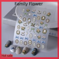 Family Flower Flash Sale 1แผ่นสติกเกอร์5D ติดเล็บลายโบฮีเมียนแบบหรูหราลอกลายนูนสำหรับเล็บ