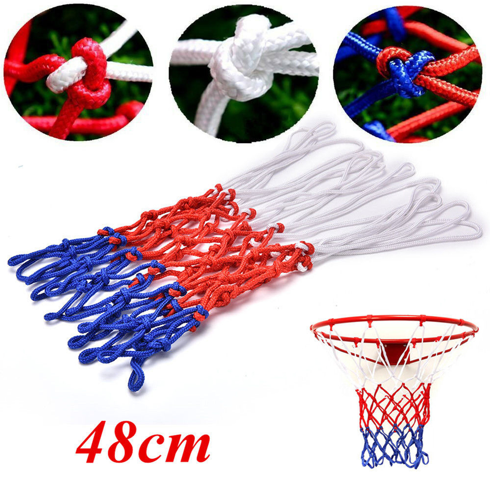 White Formulaone Standard Durable Nylon Basketball Goal Hoop Net Netting Red+White+Blue Basketball Net Outdoor Sports Accessories—Blue Red 