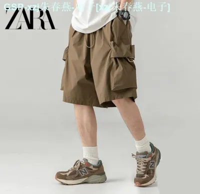 Zaraอาร์คันซอกางเกงกีฬากลางแจ้งในช่วงฤดูร้อนมีกระเป๋าขนาดใหญ่สำหรับผู้ชาย,กางเกง5นาทีกางเกงลำลองกางเกงขาสั้นแฟชั่นเกาหลีโลโก้ยอดนิยม