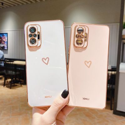 Square Plating Love Heart Silicone Phone Case For Xiaomi Redmi Note 10 Pro Max 4G 5G 10s RedmiNote10 Note10Pro Redmi10 10C Cover