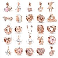 New Rose Gold Series Beads Bow Heart Shaped Beads Fit Original Pandora Silver 925 Bracelet Bead for DIY Women Jewelry Making