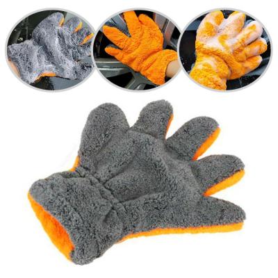 Double-Sided Coral Fleece Car Cleaning Gloves Five-Finger Cleaning Tools Wiping Gloves Car U5G5