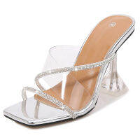 Transparent PVC Slippers Crystal Cup high-heeled y Casual Shoes Plus Size 35-43 44 45 46 Women Open Toe Transparent Slippers
