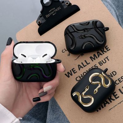 Animal King Snake Cool Black Airpod Cases Air Pro 3 for Airpods Pro 2 3rd Pods Gen Airpord Cases Ins Style Black Cover Funda