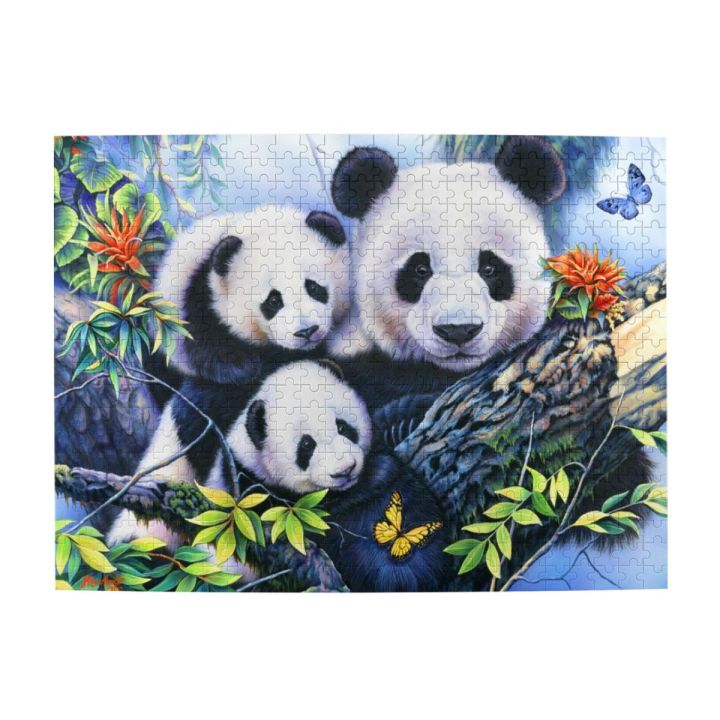 panda-family-wooden-jigsaw-puzzle-500-pieces-educational-toy-painting-art-decor-decompression-toys-500pcs