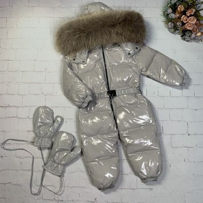 2023 Shiny Fabric Goose Down Jackets for Children Real Fur Hood Winter Jacket for Boy Grey Baby Warm Kids Clothes 0-4 Years