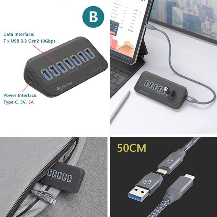 phixero-10อะแดปเตอร์-gbps-usb-3-2ฮับตัวแยก-type-c-สถานีตัวเสียบสวิตซ์แบบ-multipprise-usb-7ปลั้กพอร์ตการ์ดรีดเดอร์-sd-สำหรับ-surface-macbook-pc-feona