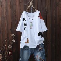 New Arrival Summer Women T Shirt Irregularity Loose Casual Tops Tee Shirt Femme Cotton Short Sleeve Tshirt D31