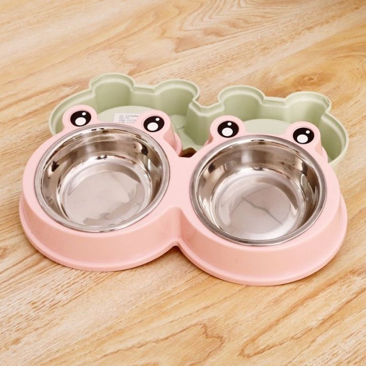 ใหม่-ชามอาหารสัตว์-หน้ากบ-2-ช่อง-frog-double-pet-bowl-ที่ใส่อาหารสัตว์-ทนทาน-แข็งแรง-ชามเดี่ยว-มีหลายสี-พร้อมส่ง