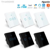 ► SIXWGH Tuya WiFi Wall Touch Switch EU Standard Tempered Crystal Glass Panel Smart Life Timing 2 Way Support Alexa Light Switch