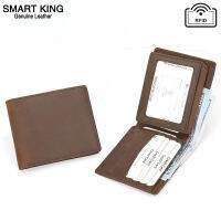 Smart King RFID ใหม่สำหรับผู้ชายหนังวัวแท้ย้อนยุคแนวแฟชั่นคลิปบัตรมัลติฟังก์ชั่นกระเป๋าสตางค์สั้นแบบเรียบง่าย