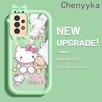 Chenyyyka เคสปลอกสำหรับ Samsung A13 5G A04s ลายการ์ตูนน่ารักลายแมว Hello Kitten ใหม่อัพเกรดซิลิโคนสีเคสมือถือกันกระแทกแบบใสนิ่มฝาครอบป้องกันโปร่งใสลายกล้องถ่ายรูปที่สร้างสรรค์