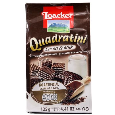 Loacker Quadratini Cocoa &amp; Milk 125g เวเฟอร์รสโกโก้สอดไส้ครีมนม