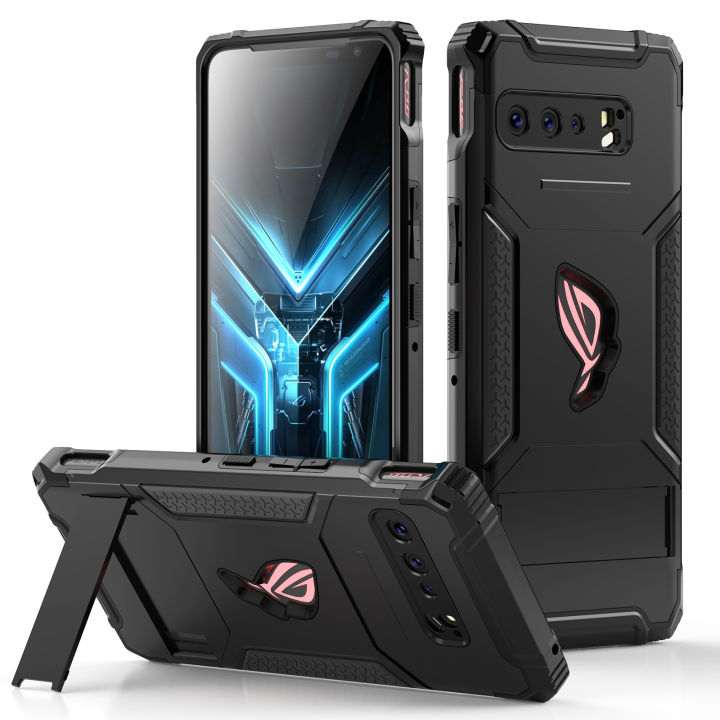 zshow-armour-case-สำหรับ-asus-rog-phone-3-case-air-trigger-ใช้งานร่วมกับ-kickstand-และ-dust-plug-military-grade-drop-protection