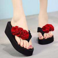 Elegant Girl ฤดูร้อนแฟชั่นผู้หญิงคลิปดอกไม้ Toe Flip Flops ลื่น Wedges Beach Slippers