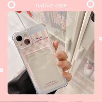 【พร้อมส่ง】 เคสโทรศัพท์มือถือ ลายตาราง สีชมพู สีฟ้า พร้อมช่องใส่บัตร สําหรับ   14 13 12 11 PRO XS XR XS SE22 6 7 8PLUS MINI