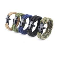 เชือกอยู่รอด Paracord สร้อยข้อมือกลางแจ้งตั้งแคมป์เดินป่าเหล็กกุญแจมือหัวเข็มขัด