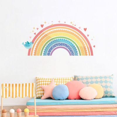 [24 Home Accessories] การ์ตูนลูกไม้สายรุ้งสติ๊กเกอร์ติดผนังห้องเด็กห้องนอนพื้นหลังวอลล์เปเปอร์ศิลปะ D Ecals สำหรับบ้านตกแต่งสติ๊กเกอร์