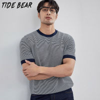 TIDE BEAR แขนสั้นของผู้ชายฤดูร้อนแขนแขนสั้นคอกลมที่ระบายอากาศได้อเนกประสงค์ลายเสื้อยืดลำลอง