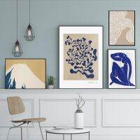 ●◘◙ Modern Abstract Gallery Wall ชุด 7 ผสมผสาน Boho พิมพ์โปสเตอร์ศิลปะผ้าใบจิตรกรรมตกแต่งบ้าน Blue Line สีรูป