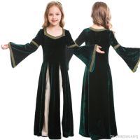 SHUAIYI Vestido vintage ยุคกลาง para crianças robe de veludo verde renascentista vestido giratório rainha vampira trajes คอสเพลย์ ฮาโลวีน