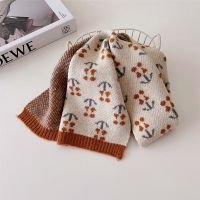 ✒✥  Korean Parent-child Kid Leopard Cherry Scarf Winter New Thickened Knitted Boys Children Scarves Soft Warm Girls Baby Neckerchief