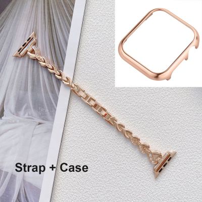 Shiny Metal Bands for Apple Watch Band 38mm 40mm 41mm iWatch Series SE 7 6 5 4 3 2 Strap with Case Frame Replacement for Women Straps