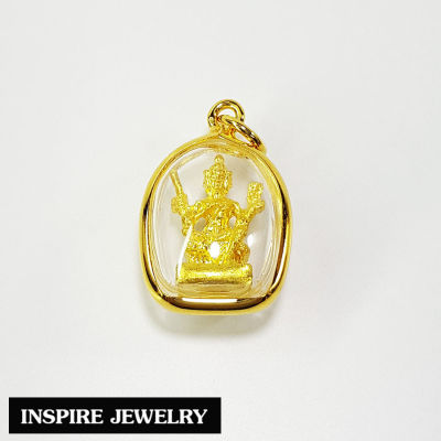 Inspire Jewelry ,จี้พระพรหม องค์ทอง เลี่ยมกรอบทอง 24K  กันน้ำ พร้อมกล่องทอง