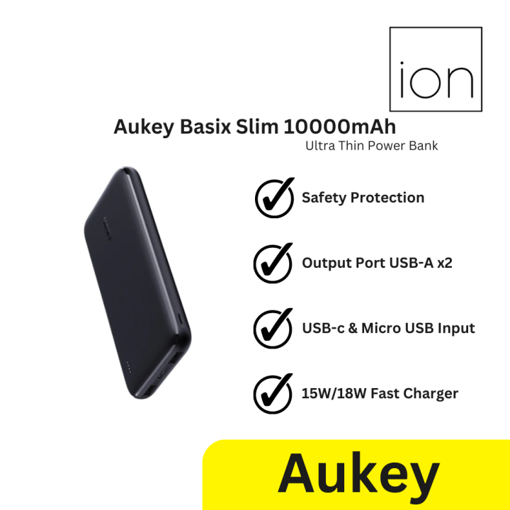 Aukey PBN73 Ultra Thin Portable Charger 10000mAH 12W Power Bank Lazada