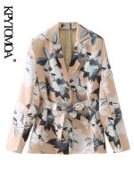 KPYTOMOA Women Fashion With Belt Floral Print Blazer Coat Vintage Long Sleeve Female Outerwear Chic Veste Femme