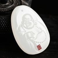 Natural Xinjiang Hotan Sheep Fat White Jade Afghanistan Jade Smiling Mouth Always Open Maitreya Buddha Pendant for Men and Womens Gifts OMG4