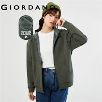 GIORDANO Women Hoodies Chunky Fleece-Lined Warm Hoodies Zip Through Solid Color Simple Fashion Casual Loose Hoodies 13373551