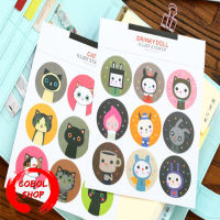 COBOL สติ๊กเกอร์กลม รูปหน้าแมว สติ้กเกอร์กันน้ำ ลอกออกยาก Cat Illust Sticker