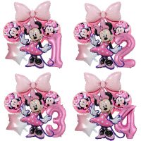 1set Disney Pink Minnie Mouse Foil Balloon Girls Birthday Party Decoration 1 2 3 4 5 6 7st baby shower supplies Kids Toy Globos Artificial Flowers  P